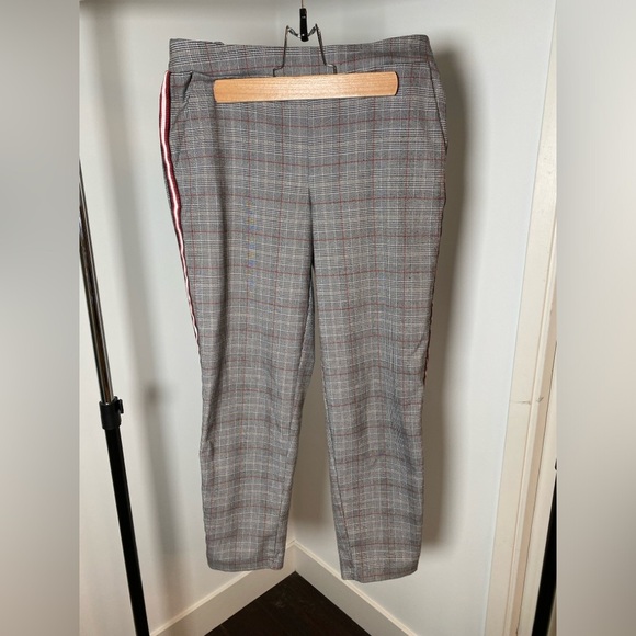Gray Checkered Plaid Pants with Red and White Side Stripe Accent - Size 36 - Picture 7 of 8
